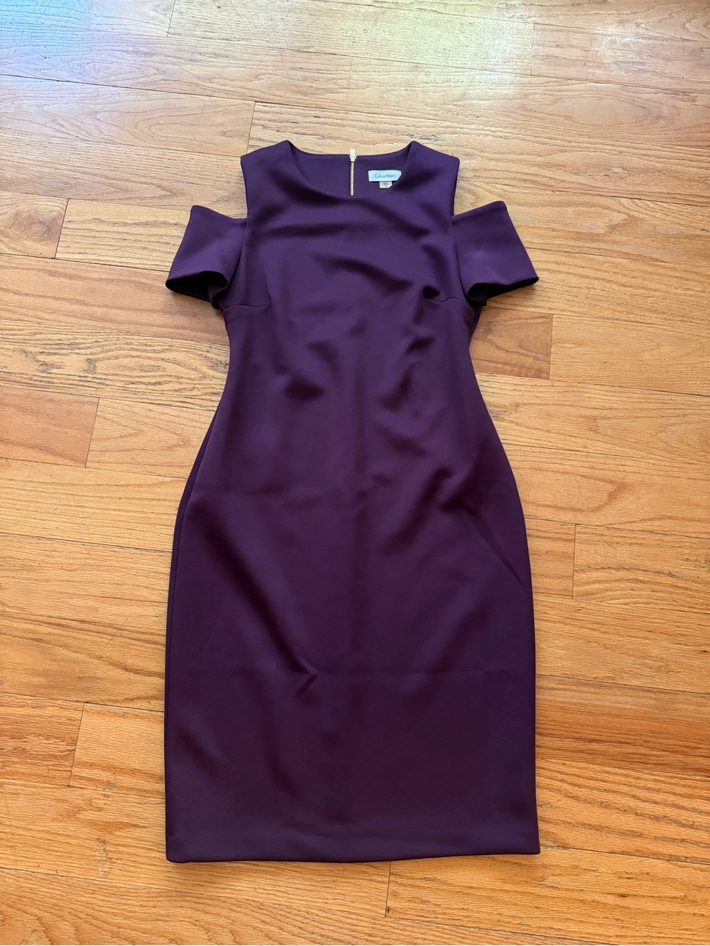 Calvin Klein Plum Cold-Shoulder Midi Scuba Dress